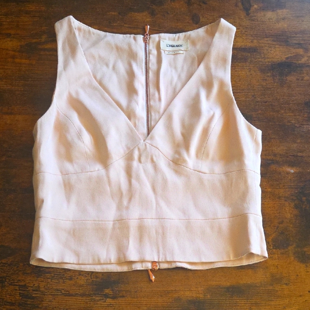 L'AGENCE Pale Pink Zip Plunge Front Crop Tank Size 0/XS